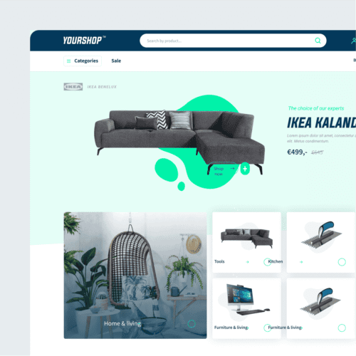 Mockup van een webshop website, ontworpen als voorbeeld voor klanten van BrandMonks.