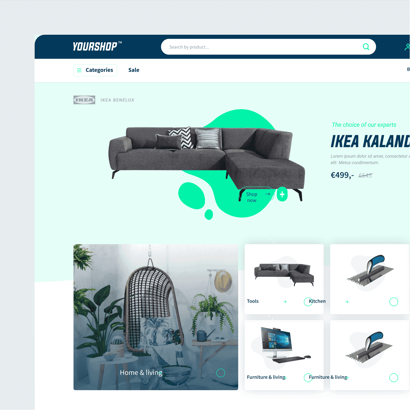 Mockup van een webshop website, ontworpen als voorbeeld voor klanten van BrandMonks.