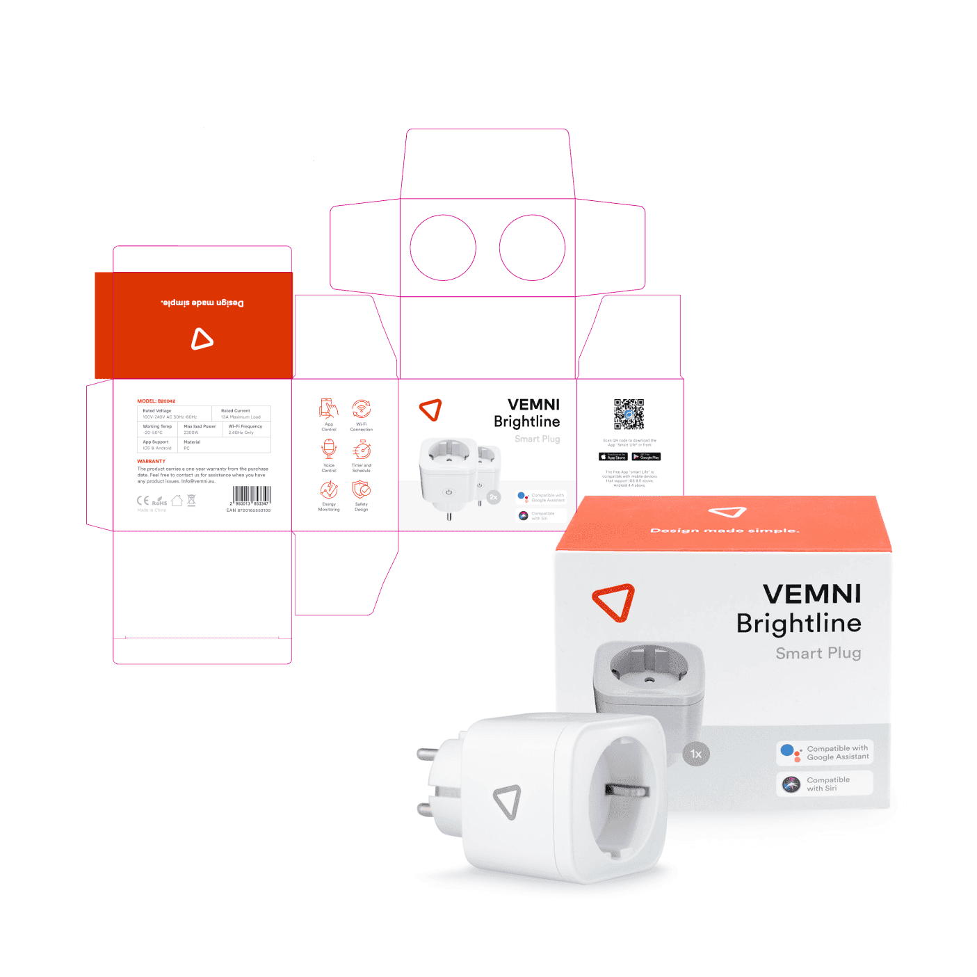 Voorbeeld van productverpakking design, illustratie van creatief en op maat gemaakt verpakkingsontwerp voor e-commerce producten.