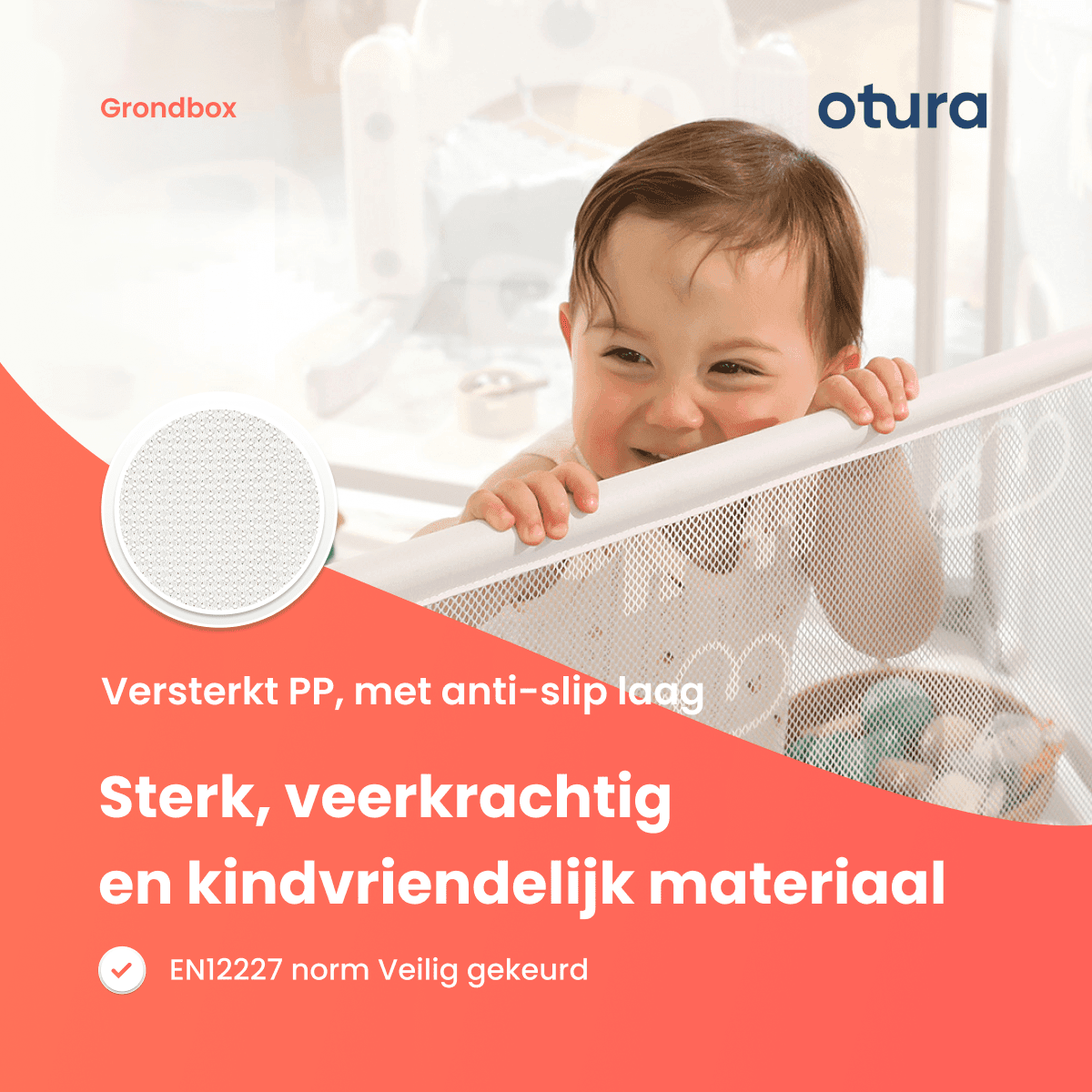Een functionele en esthetische visualisatie van een Otura-grondbox, perfect voor productvermeldingen op Bol.com.  