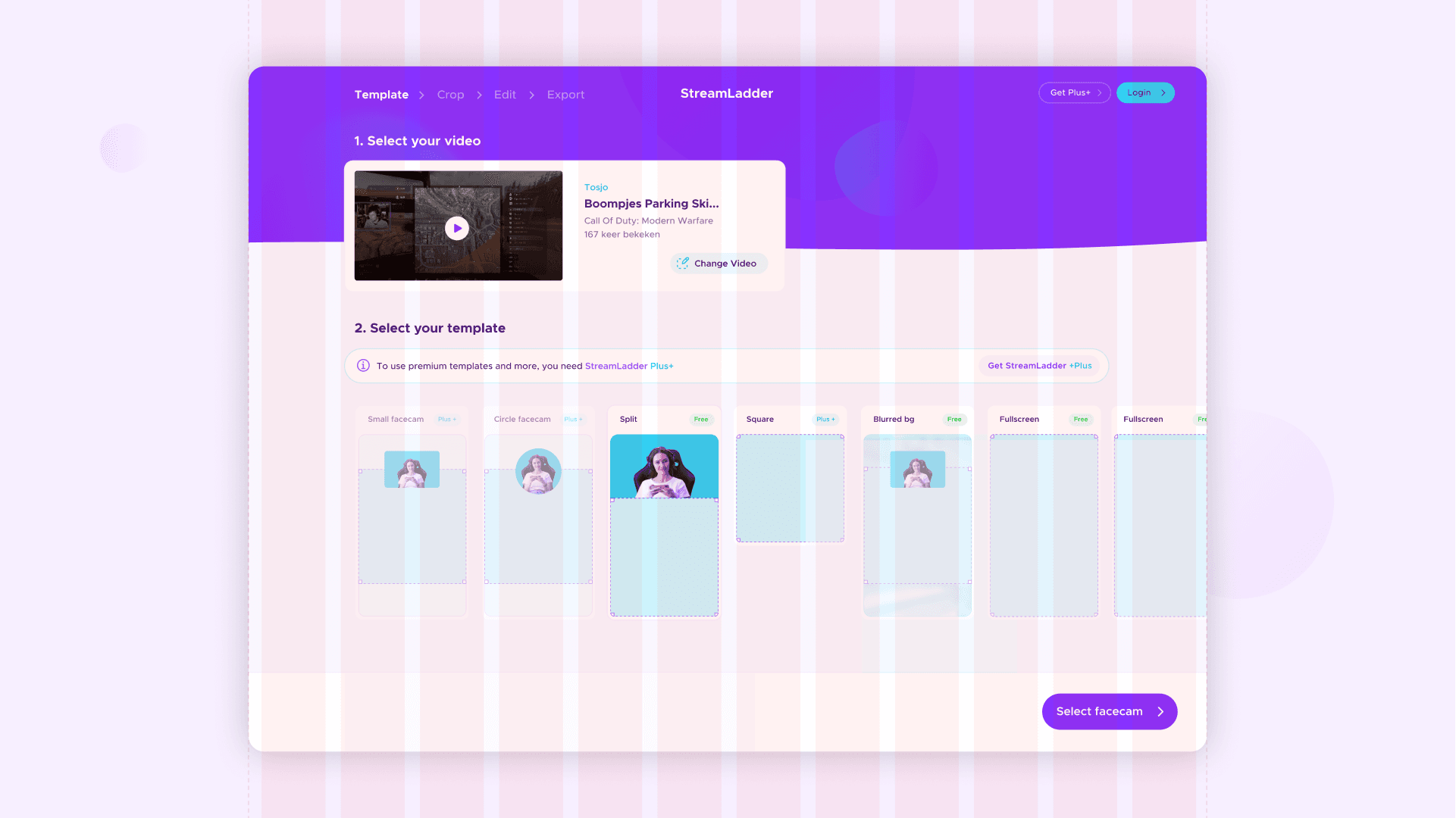 Een mock-up van de Streamladder-tool, ontwikkeld voor het aanpassen van videocontent voor sociale media.  