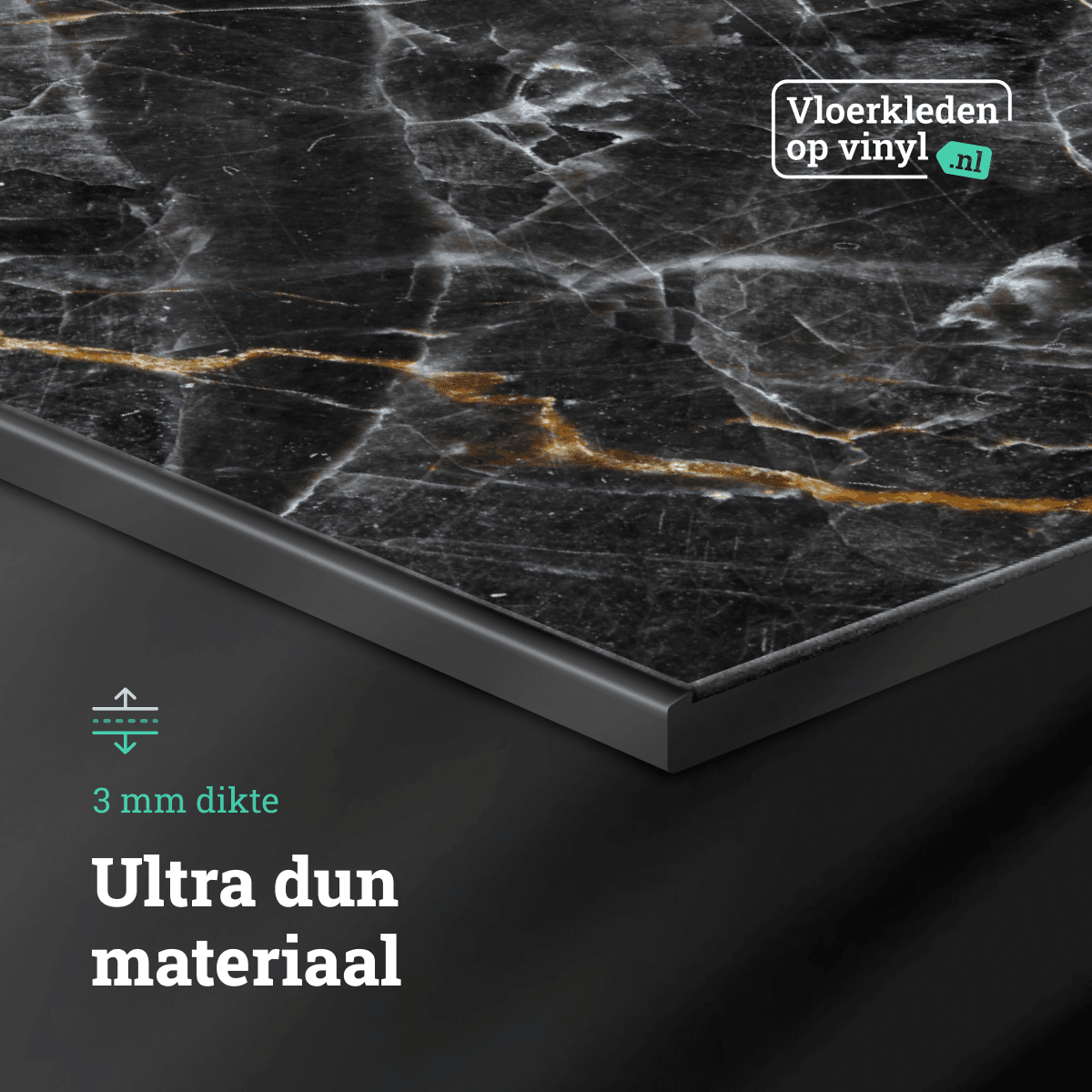 Afbeelding van een productlisting van Vloerkleden op Vinyl, laat zien hoe dun het is.