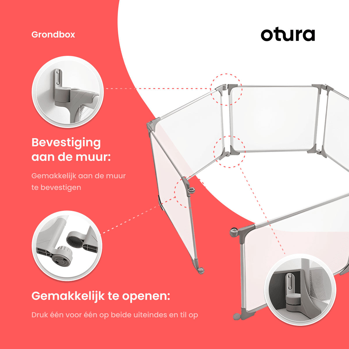 Een visueel sterke presentatie van een Otura-grondbox, geoptimaliseerd voor Bol.com en andere e-commerce platforms.  