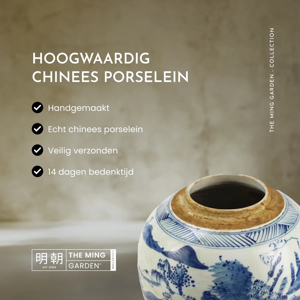 Een stijlvolle presentatie van The Ming Collection, ontworpen voor productvermeldingen op Bol.com.  