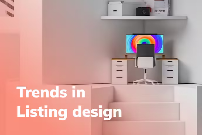 Een visuele weergave van de Listing Design Trends 2024, ontworpen door BrandMonks voor moderne e-commerce toepassingen.  