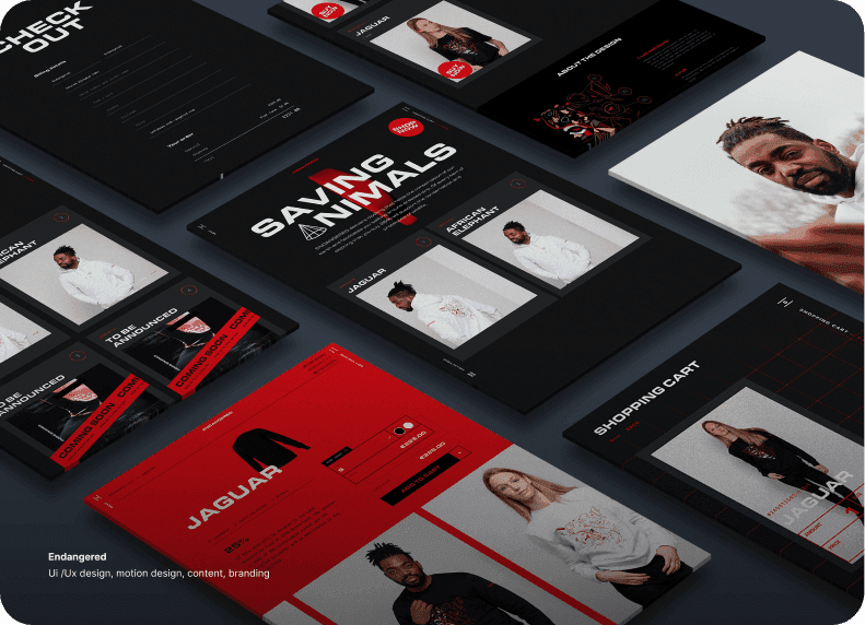 UI/UX ontwerp voor Endangered, met een focus op natuurbehoud en educatie.