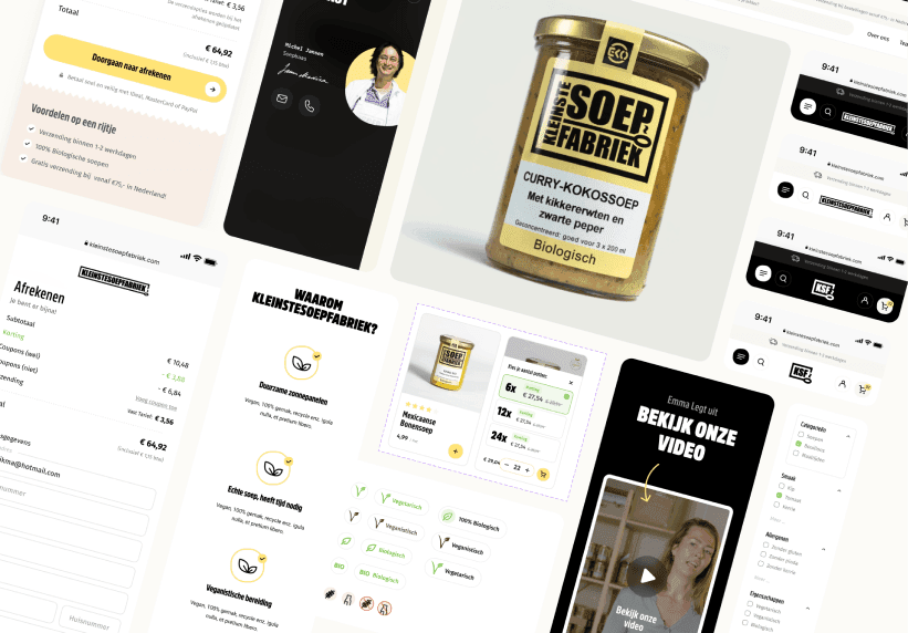 UI/UX designconcept voor Kleinste Soepfabriek, met een focus op storytelling en branding.