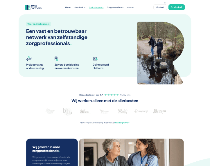 Hero-ontwerp voor Zorgpartners, met een gebruiksvriendelijke UI/UX voor zorgwebsites.